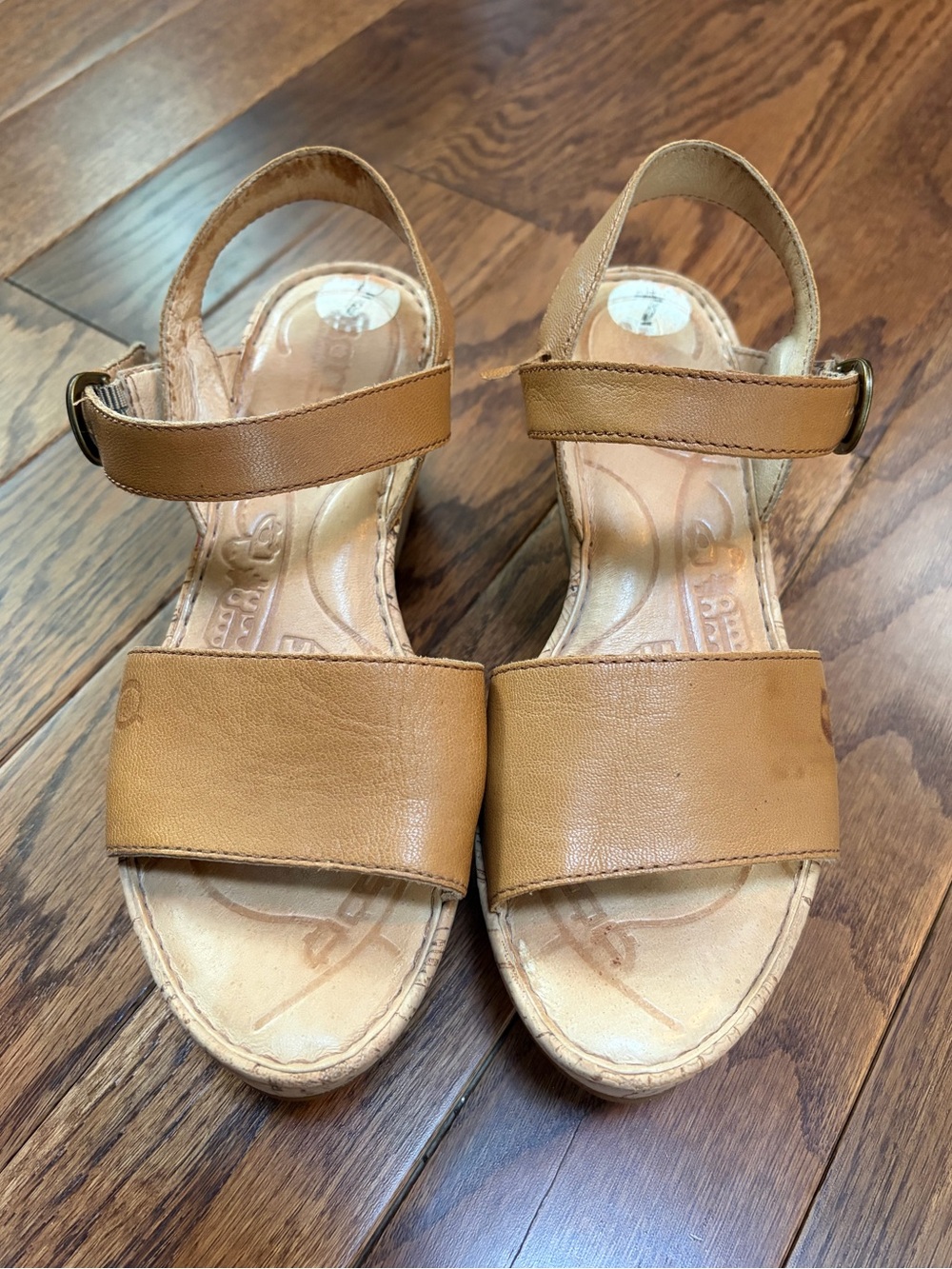 Born Tan Leather Ankle-Strap Sandals Size 7